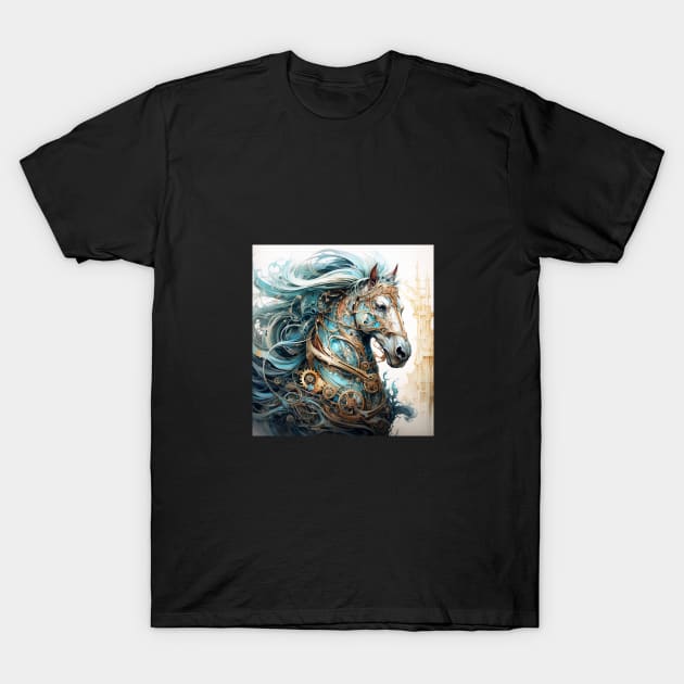 Steampunk Horse Brass Copper Metal T-Shirt by tfortwo